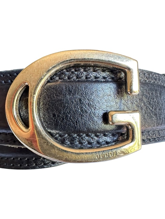 Authentic GUCCI Black Leather Belt With Gold G Logo Buckle Size 90 36 main image 6